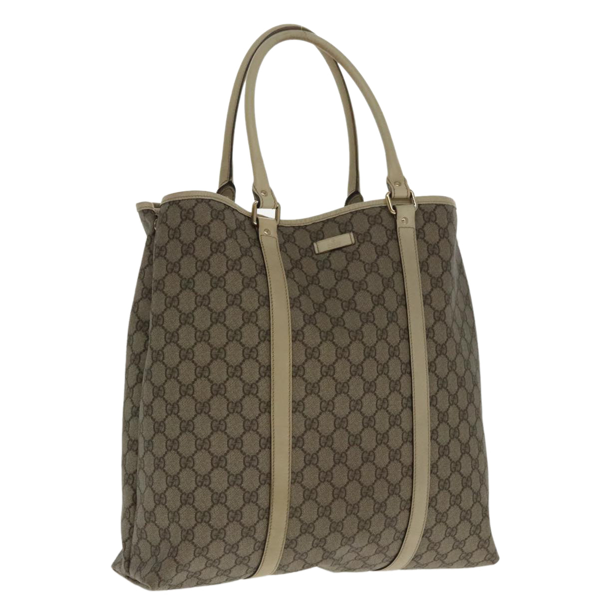 GUCCI GG Canvas Tote Bag PVC Leather Beige White Gold 223668 Auth 95650