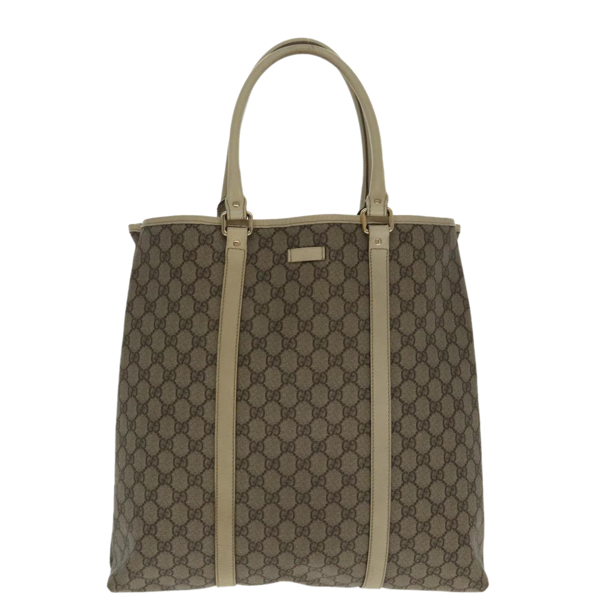 GUCCI GG Canvas Tote Bag PVC Leather Beige White Gold 223668 Auth 95650