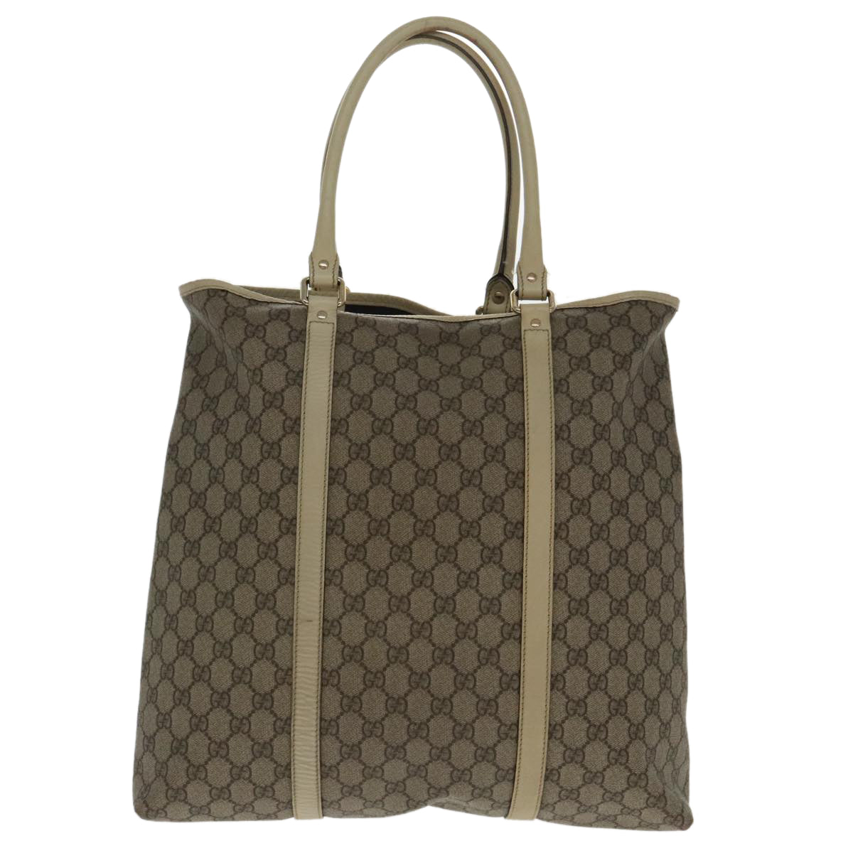 GUCCI GG Canvas Tote Bag PVC Leather Beige White Gold 223668 Auth 95650 - 0