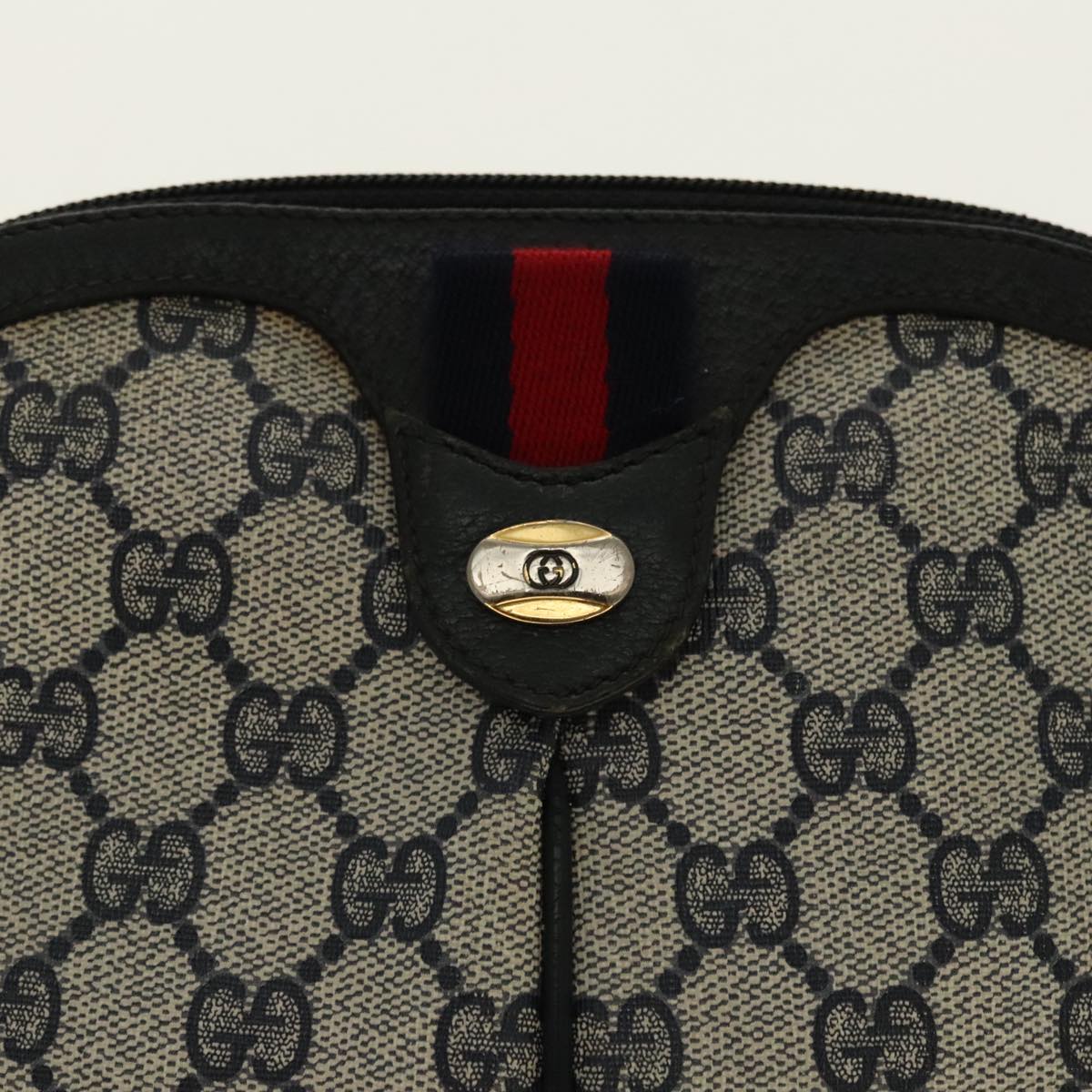 GUCCI GG Supreme Sherry Line Shoulder Bag PVC Navy Gold 904 02 047 Auth 95652