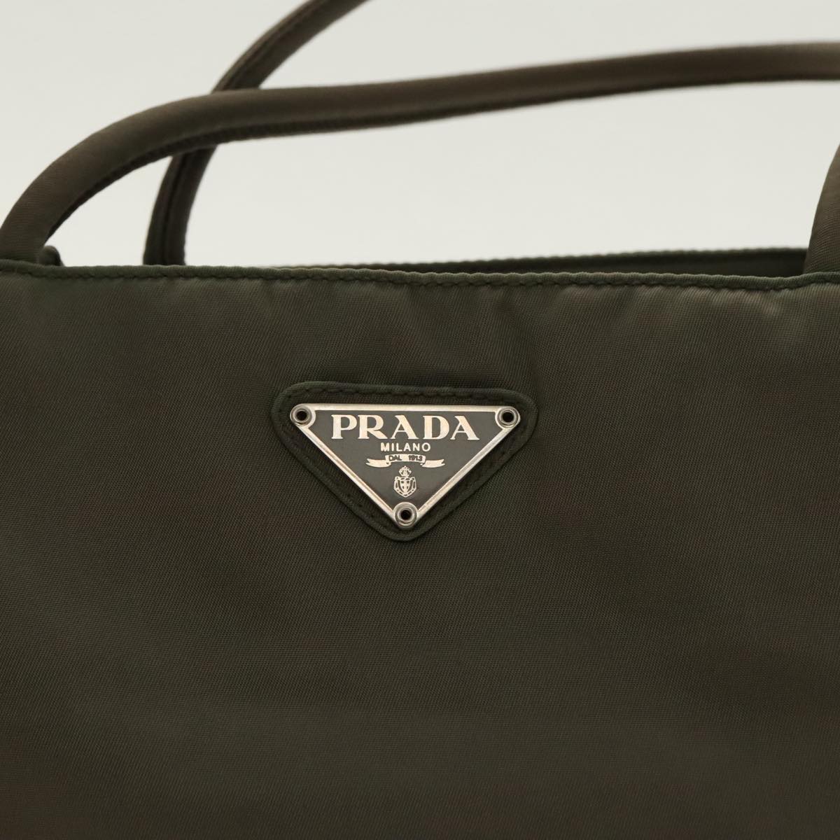 PRADA Hand Bag Nylon Khaki Silver Auth 95660