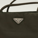 PRADA Hand Bag Nylon Khaki Silver Auth 95660-17