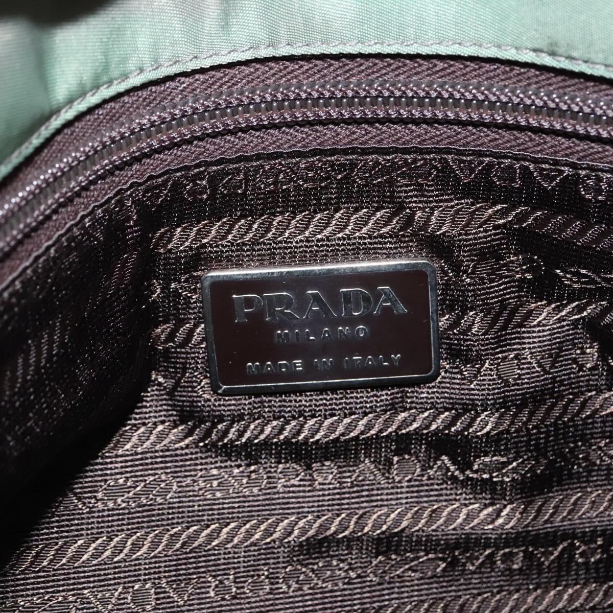 PRADA Hand Bag Nylon Khaki Silver Auth 95660