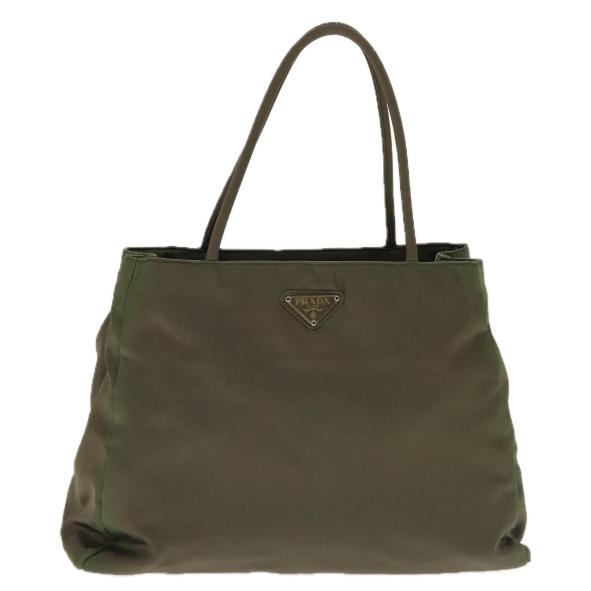 PRADA Hand Bag Nylon Khaki Silver Auth 95660 - 0