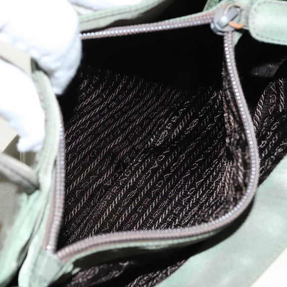 PRADA Hand Bag Nylon Khaki Silver Auth 95660