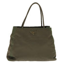 PRADA Hand Bag Nylon Khaki Silver Auth 95660-13
