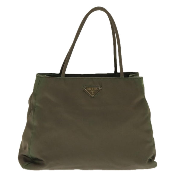 PRADA Hand Bag Nylon Khaki Silver Auth 95660