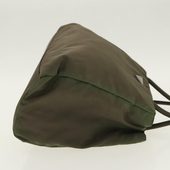 PRADA Hand Bag Nylon Khaki Silver Auth 95660