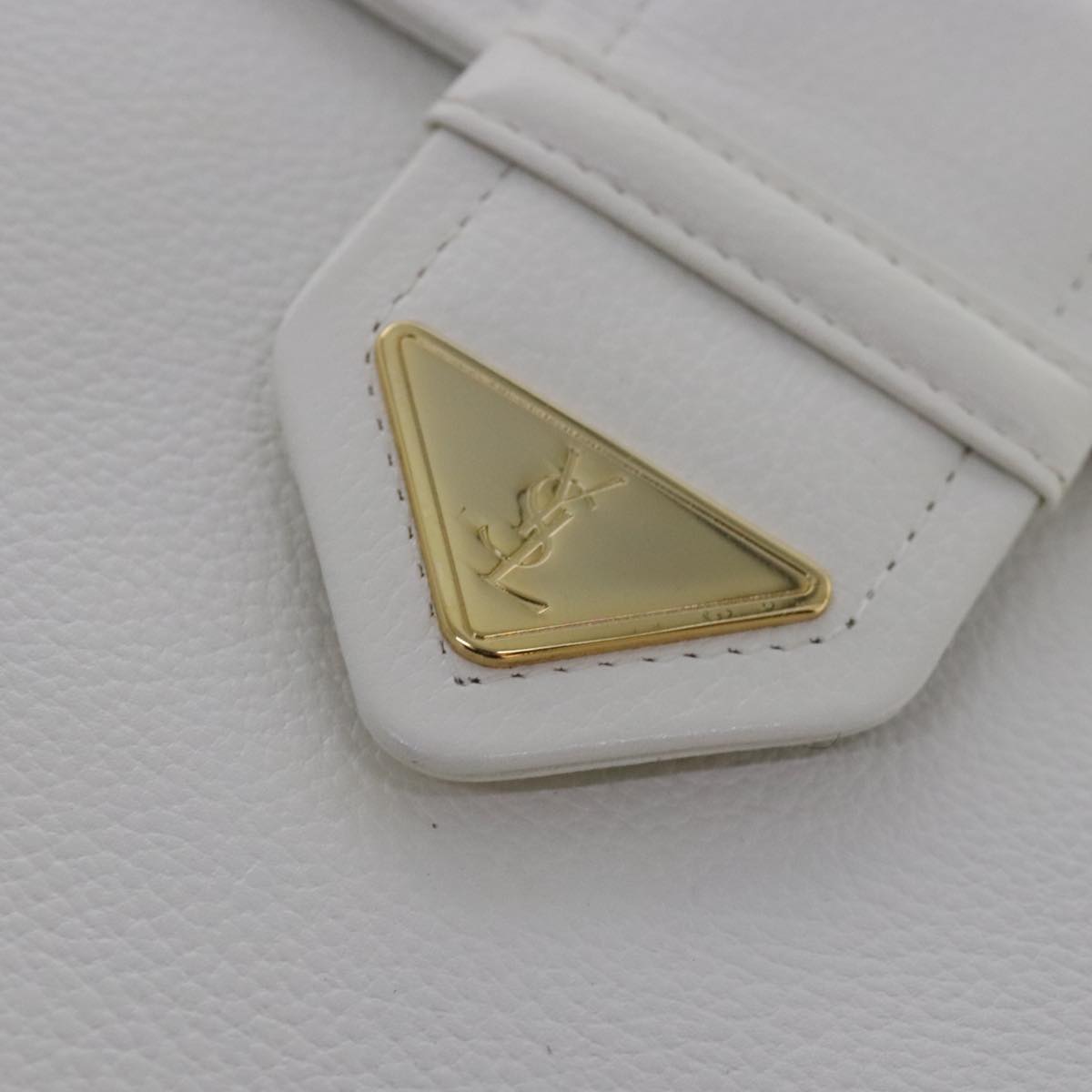 SAINT LAURENT Shoulder Bag Leather White Gold Auth 95662