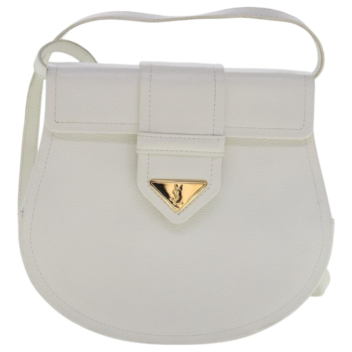 SAINT LAURENT Shoulder Bag Leather White Gold Auth 95662