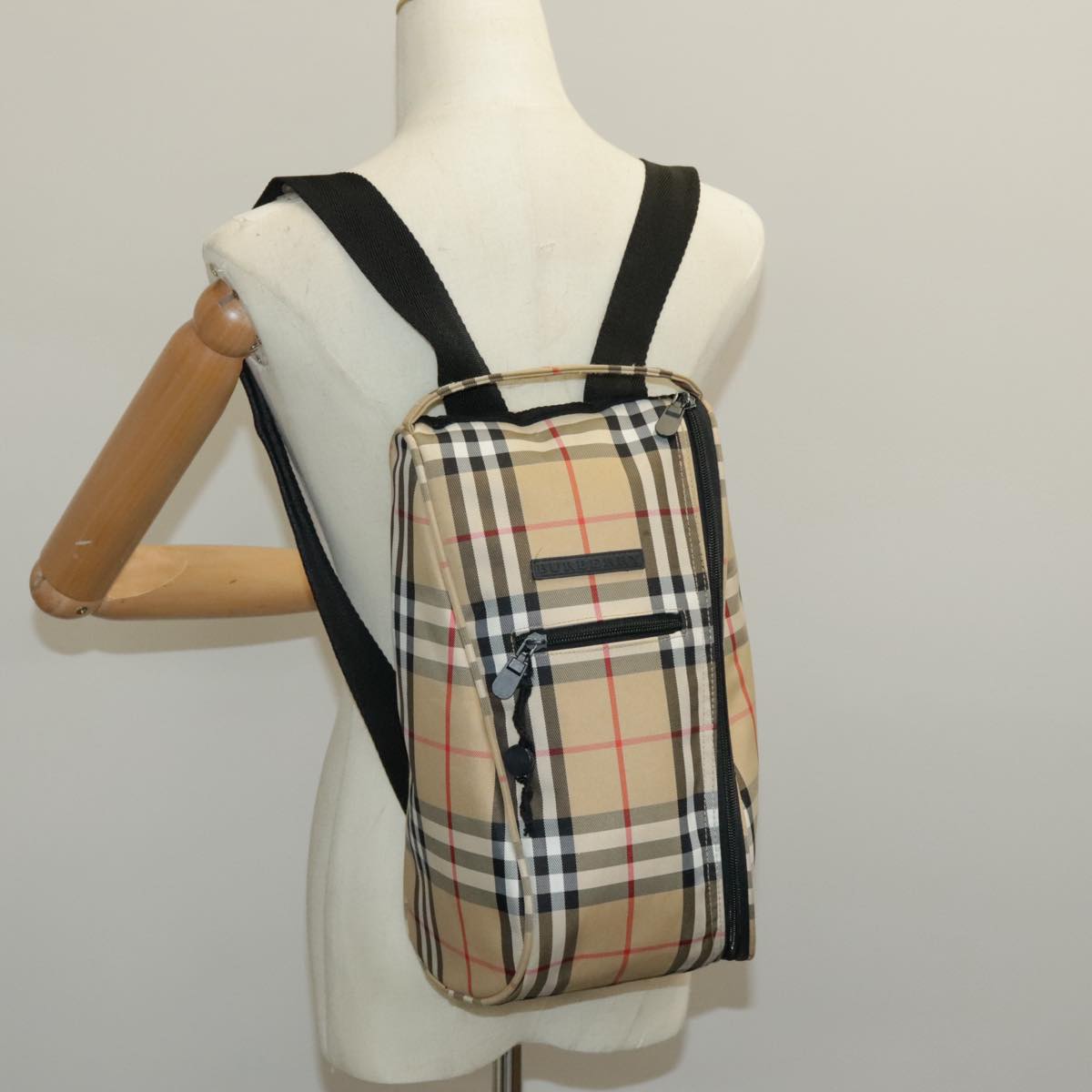 BURBERRY Golf Nova Check Backpack Canvas Beige Auth 95671