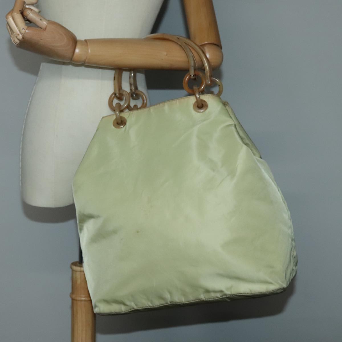 PRADA Hand Bag Nylon Beige Auth 95680