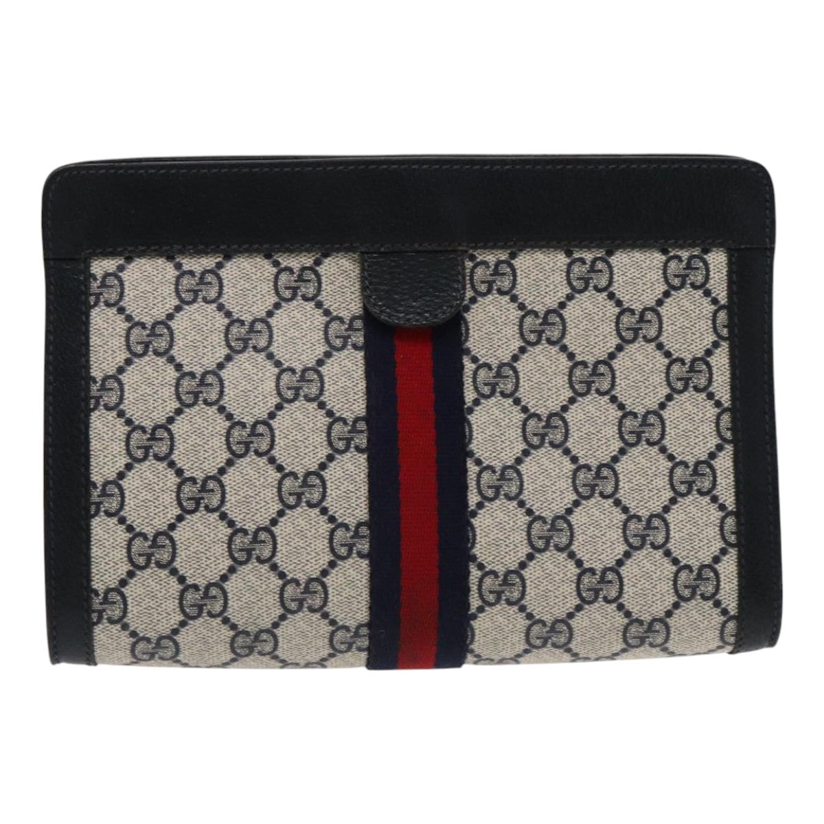 GUCCI GG Supreme Sherry Line Clutch Bag PVC Navy Red 89 01 001 Auth 95685