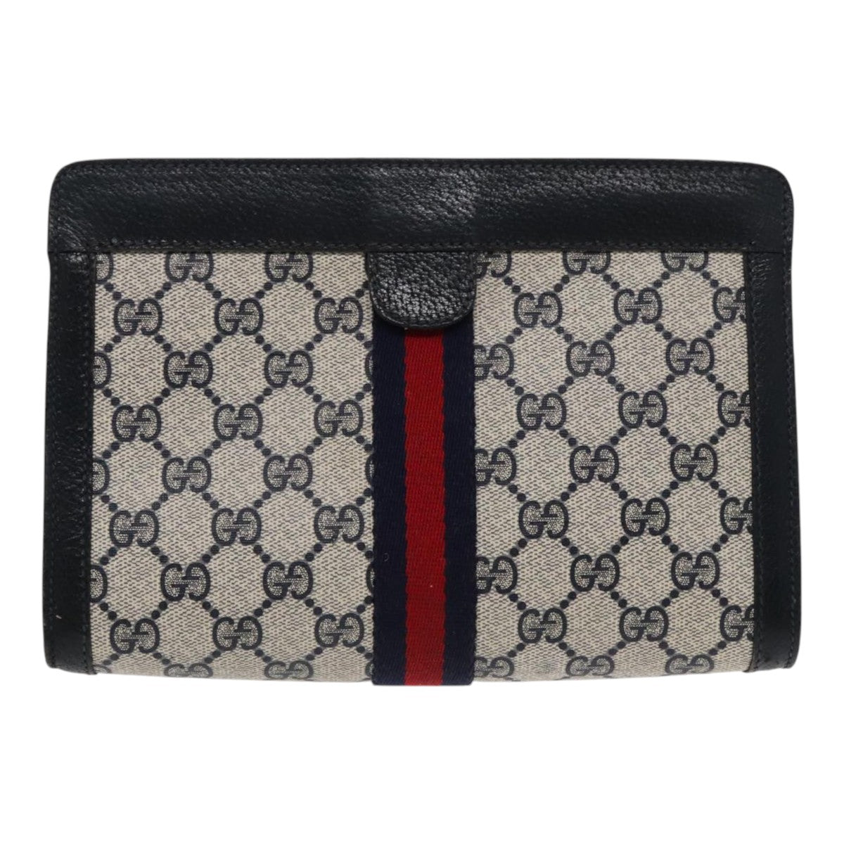 GUCCI GG Supreme Sherry Line Clutch Bag PVC Navy Red 89 01 001 Auth 95685 - 0