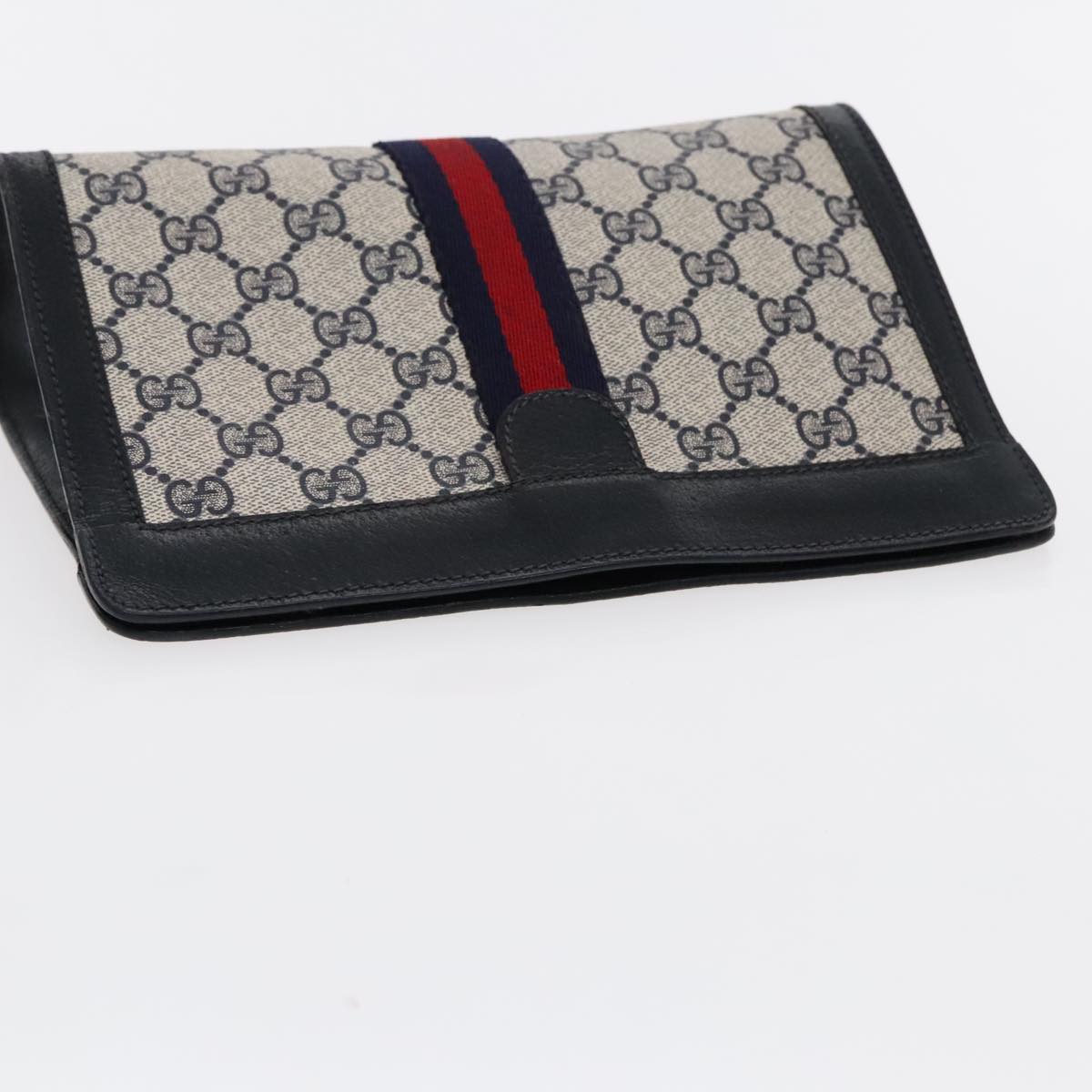 GUCCI GG Supreme Sherry Line Clutch Bag PVC Navy Red 89 01 001 Auth 95685