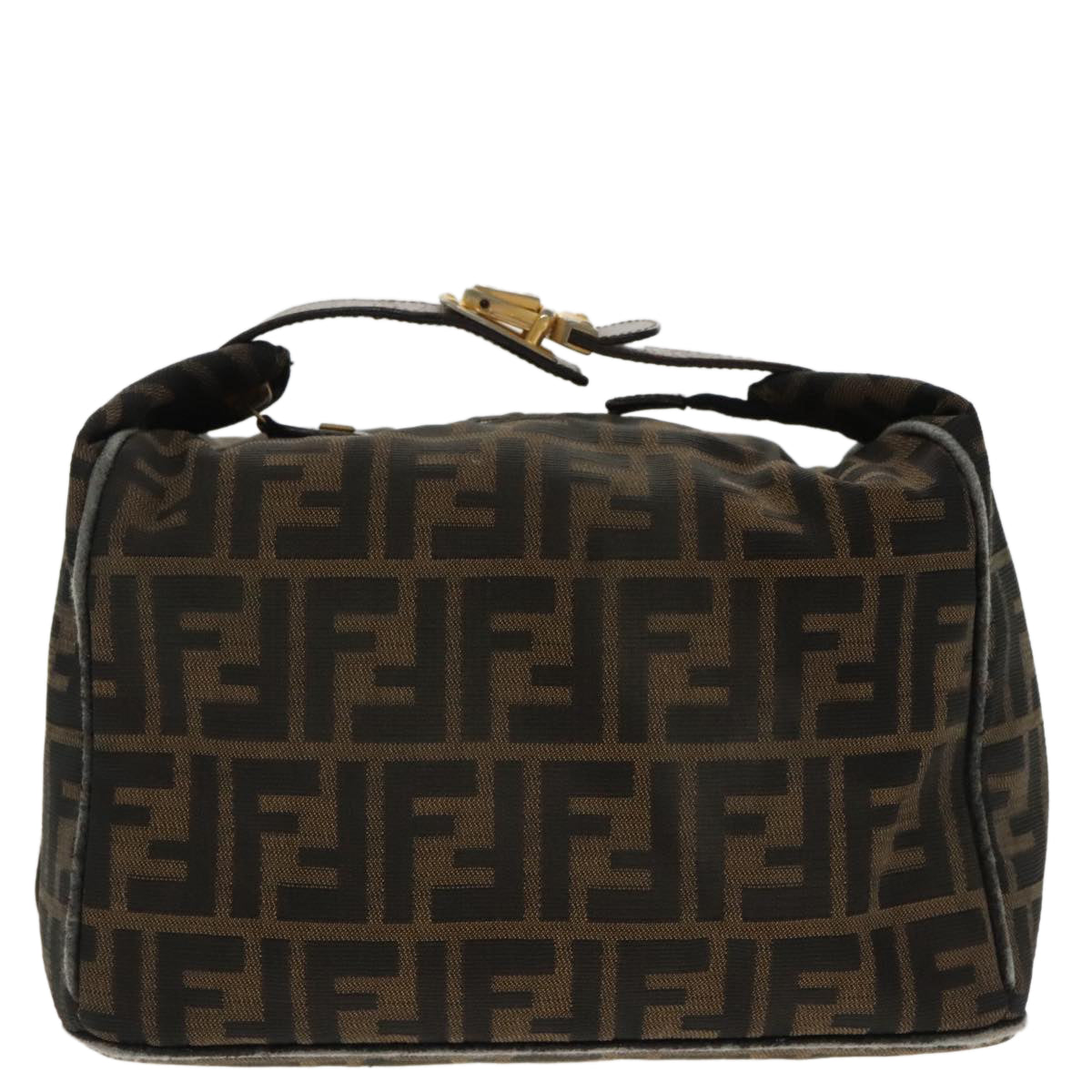 FENDI Zucca Canvas Hand Bag Brown Black Gold Auth 95689