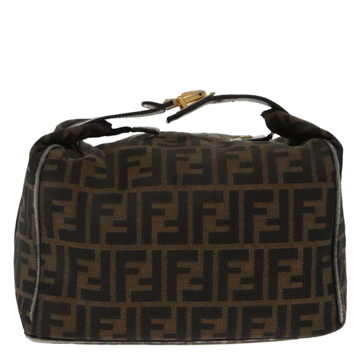 FENDI Zucca Canvas Hand Bag Brown Black Gold Auth 95689 - 0