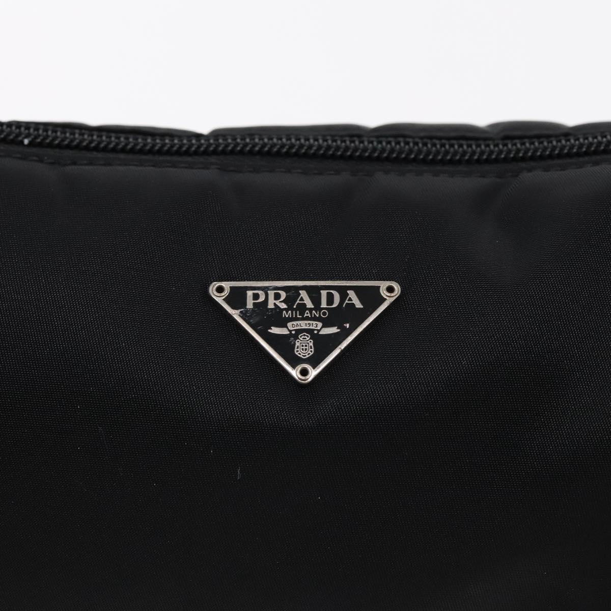 PRADA Accessory Pouch Nylon Black Silver Auth 95690