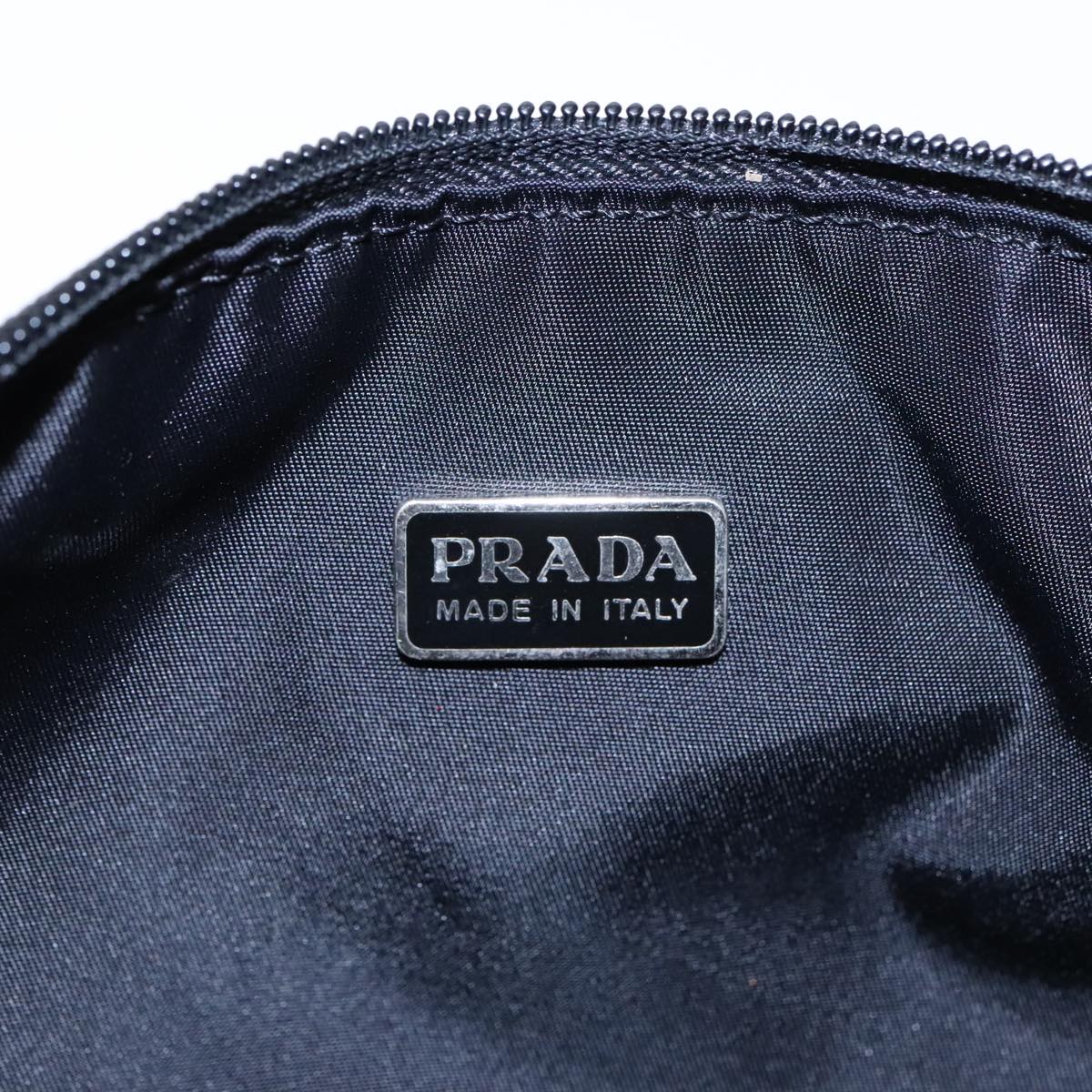 PRADA Accessory Pouch Nylon Black Silver Auth 95690