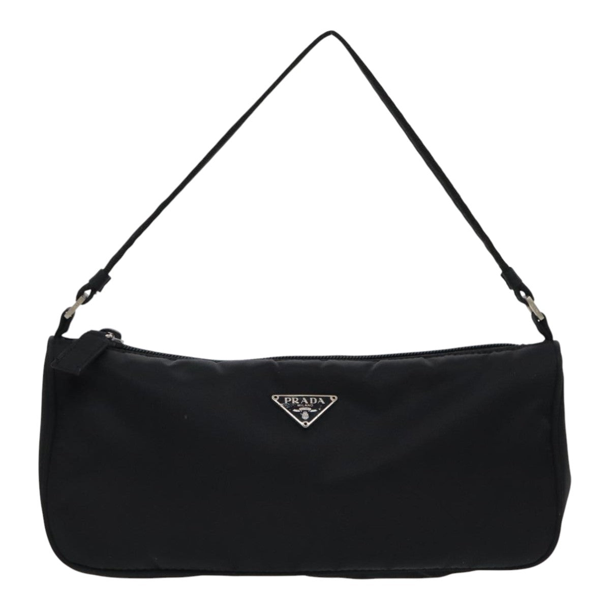 PRADA Accessory Pouch Nylon Black Silver Auth 95690