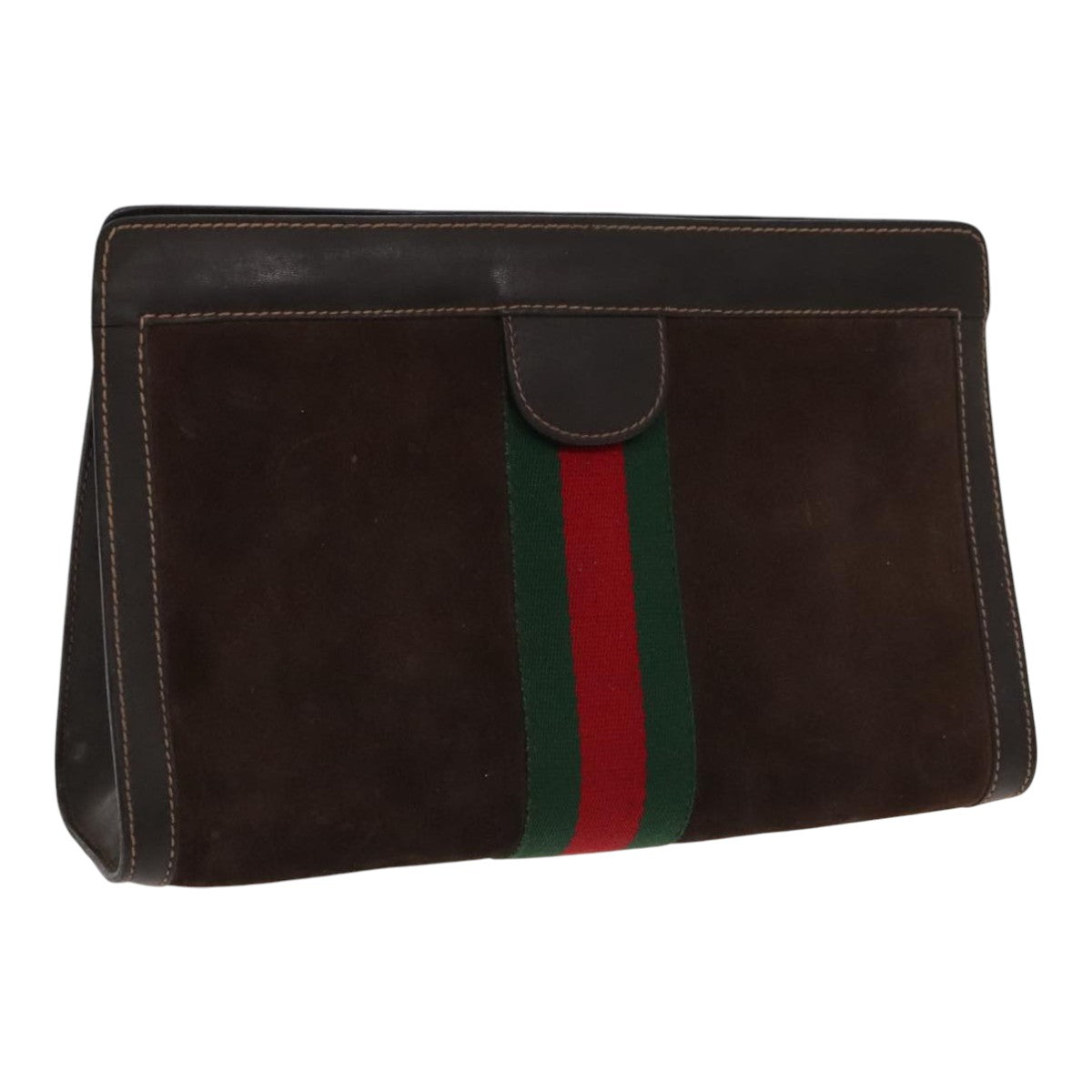 GUCCI Web Sherry Line Clutch Bag Suede Brown Red Green 67 014 2126 Auth 95700