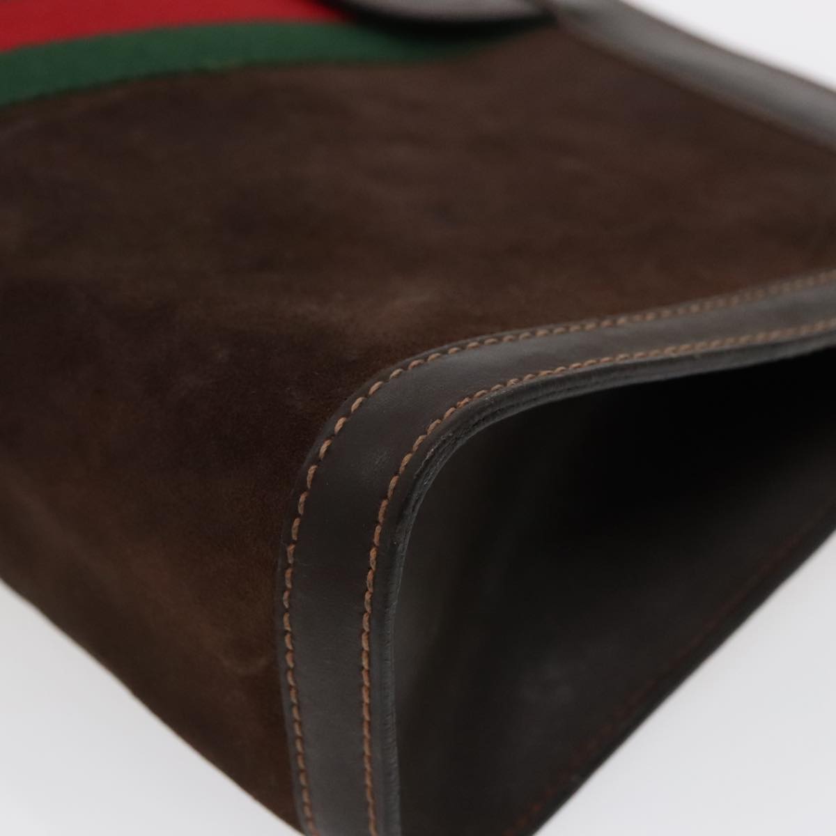 GUCCI Web Sherry Line Clutch Bag Suede Brown Red Green 67 014 2126 Auth 95700