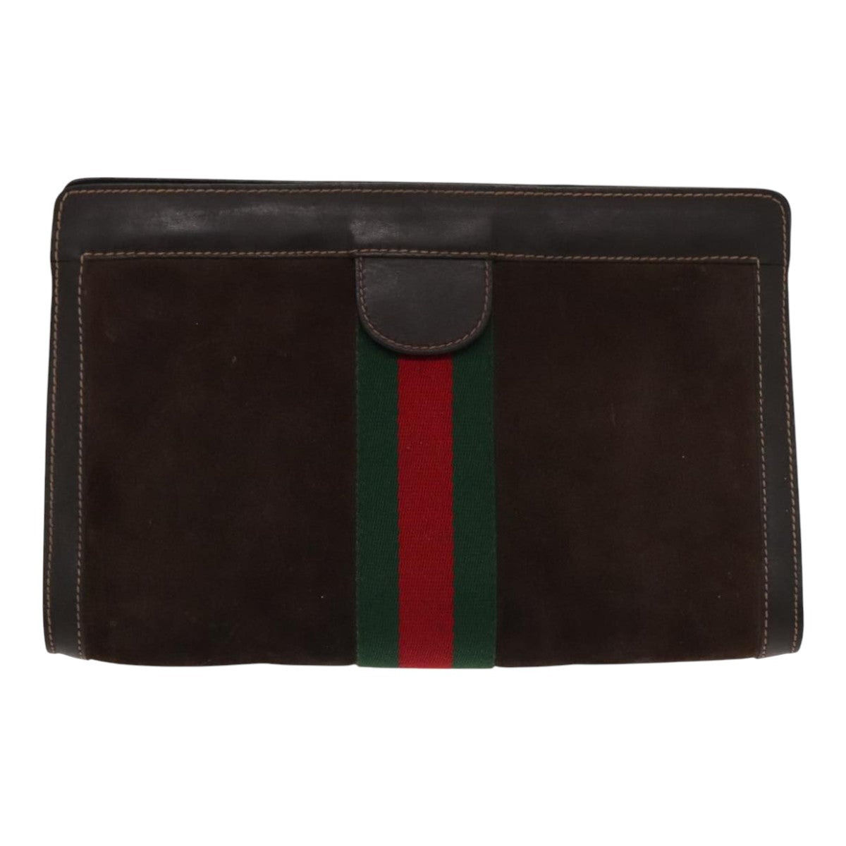 GUCCI Web Sherry Line Clutch Bag Suede Brown Red Green 67 014 2126 Auth 95700 - 0