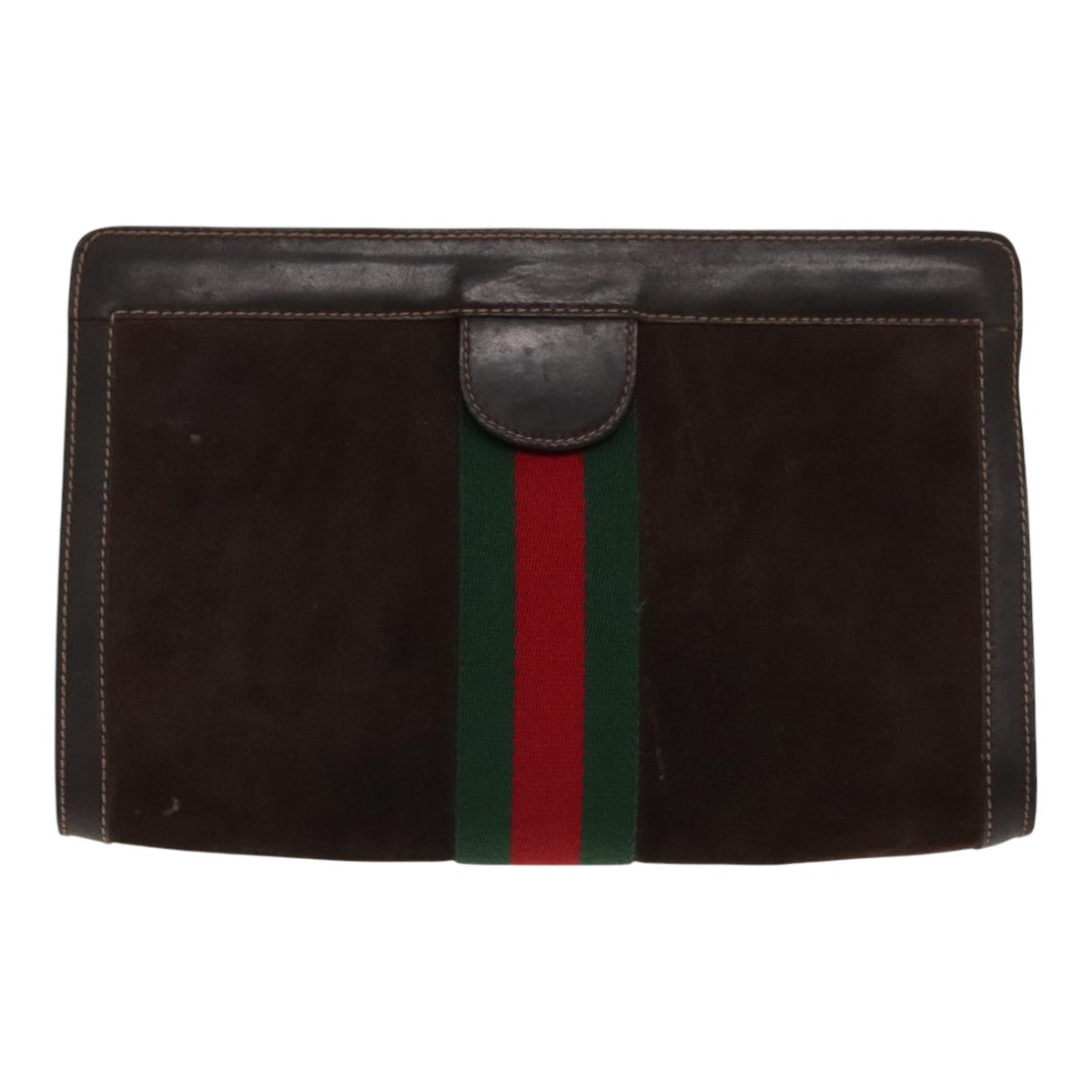 GUCCI Web Sherry Line Clutch Bag Suede Brown Red Green 67 014 2126 Auth 95700