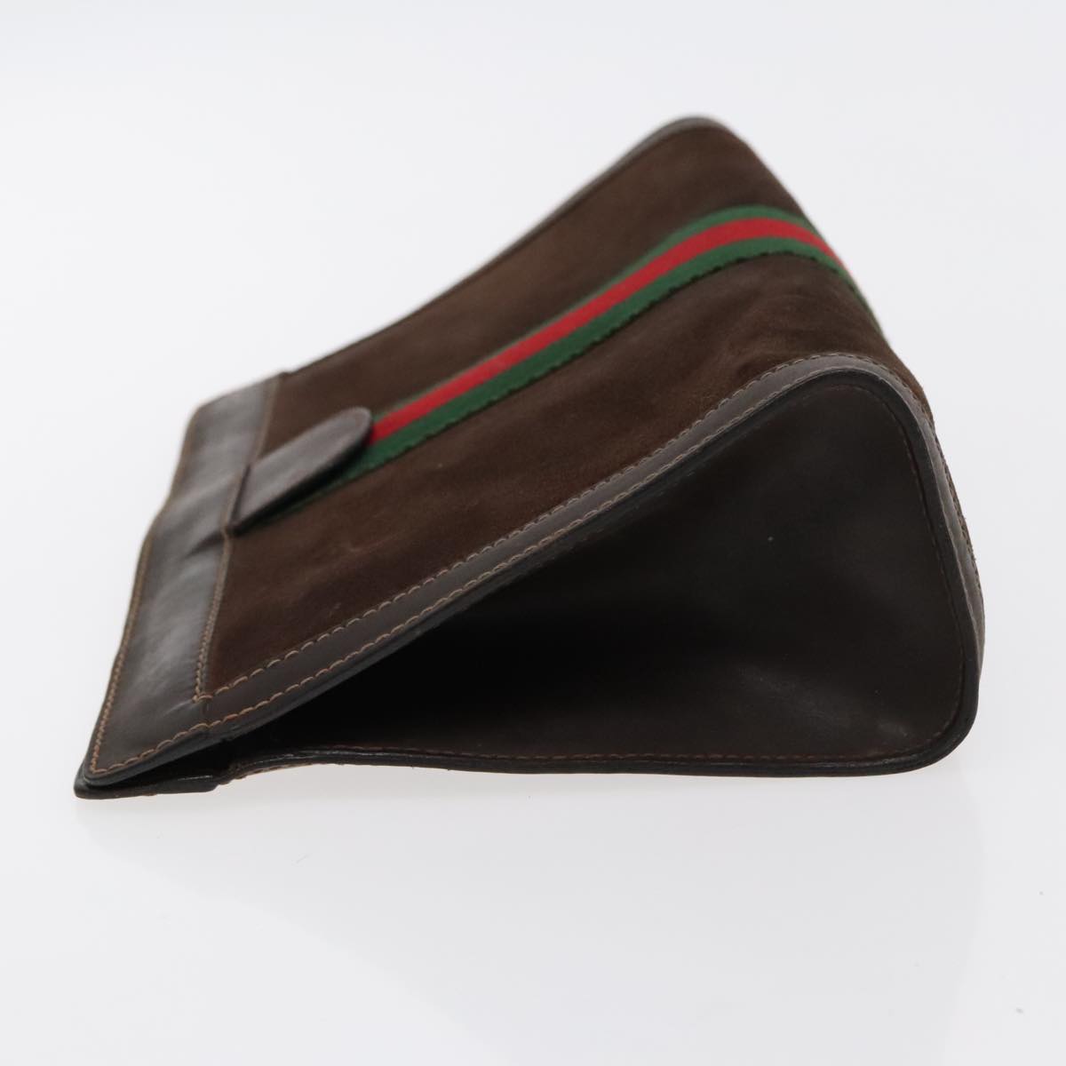 GUCCI Web Sherry Line Clutch Bag Suede Brown Red Green 67 014 2126 Auth 95700