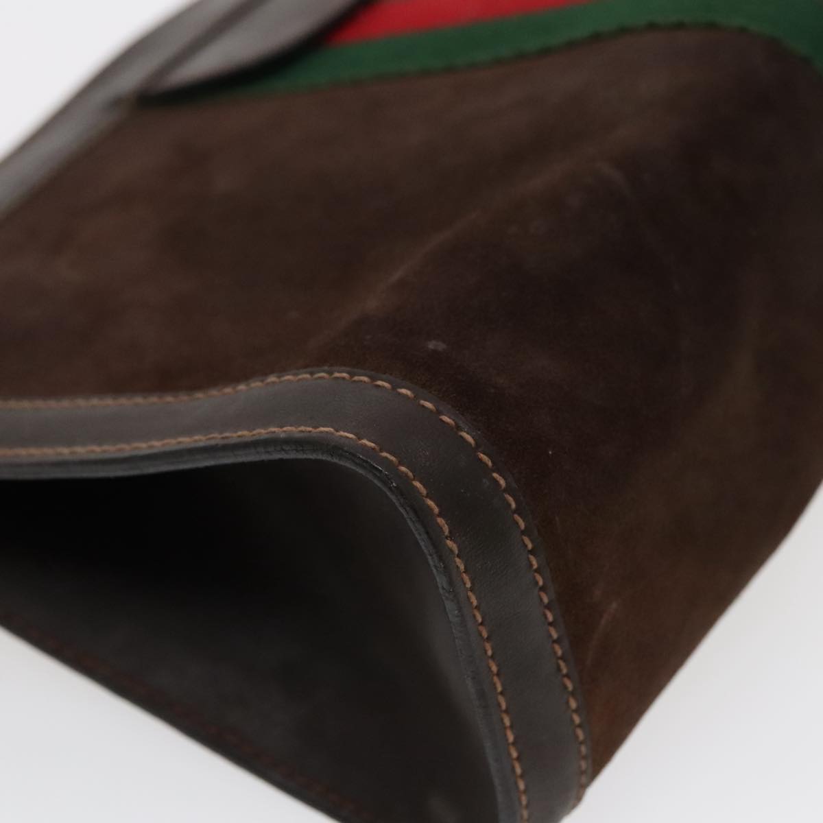 GUCCI Web Sherry Line Clutch Bag Suede Brown Red Green 67 014 2126 Auth 95700