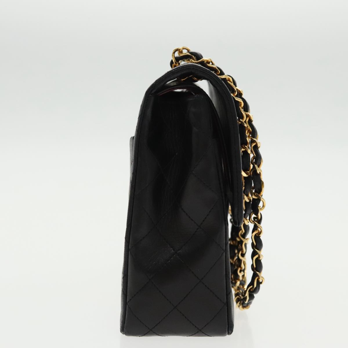 CHANEL Matelasse Chain Hand Bag Lamb Skin Black Gold CC Auth 95715A