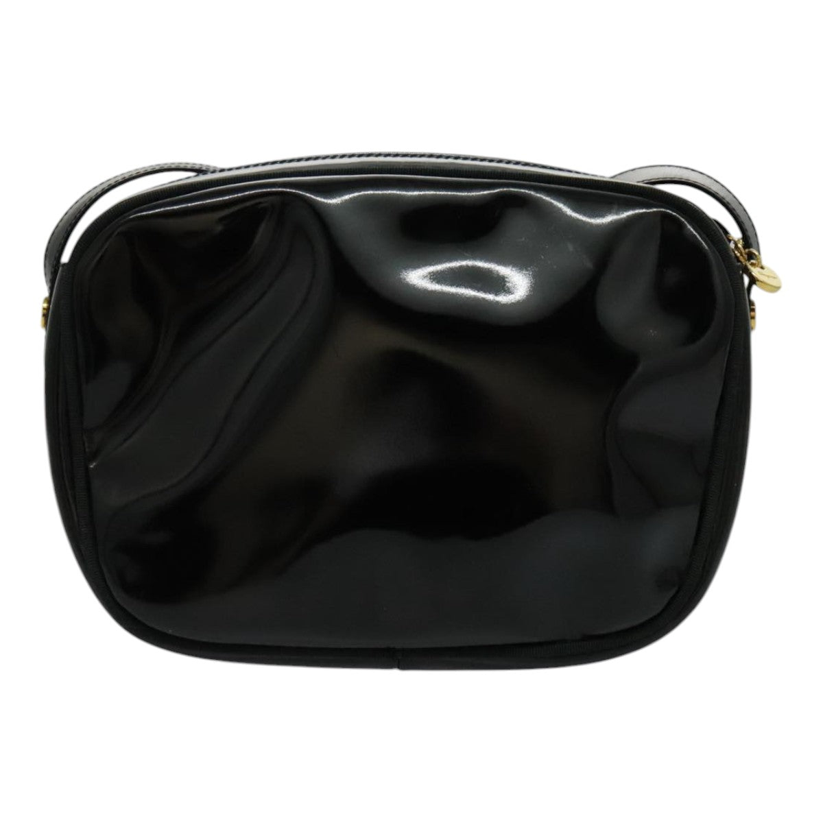 Salvatore Ferragamo Vala Shoulder Bag Enamel Black Gold Auth 95720 - 0