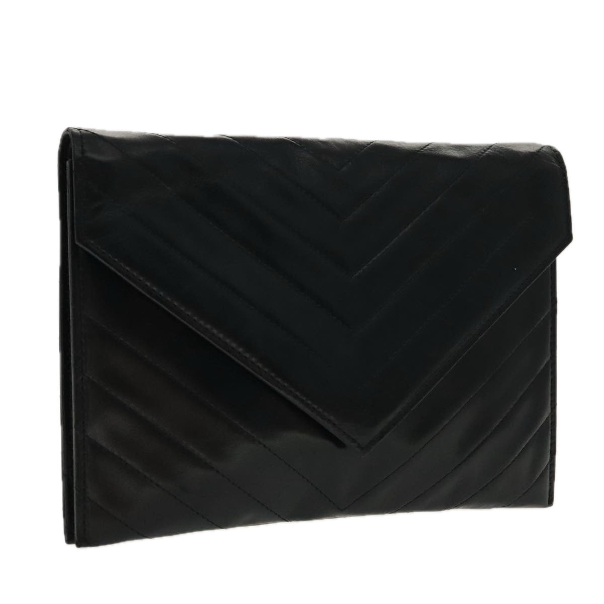 SAINT LAURENT Clutch Bag Leather Black Auth 95730