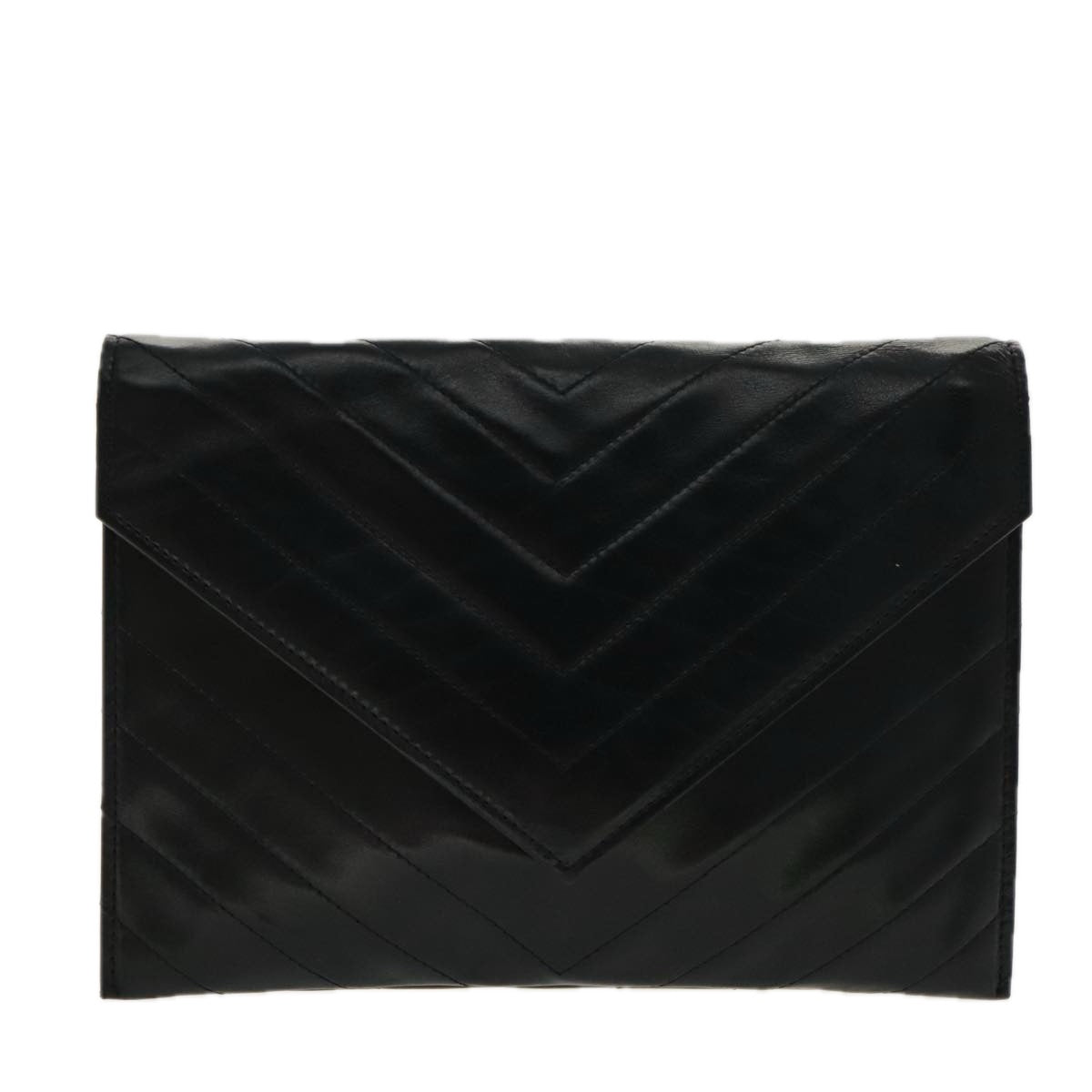 SAINT LAURENT Clutch Bag Leather Black Auth 95730 - 0