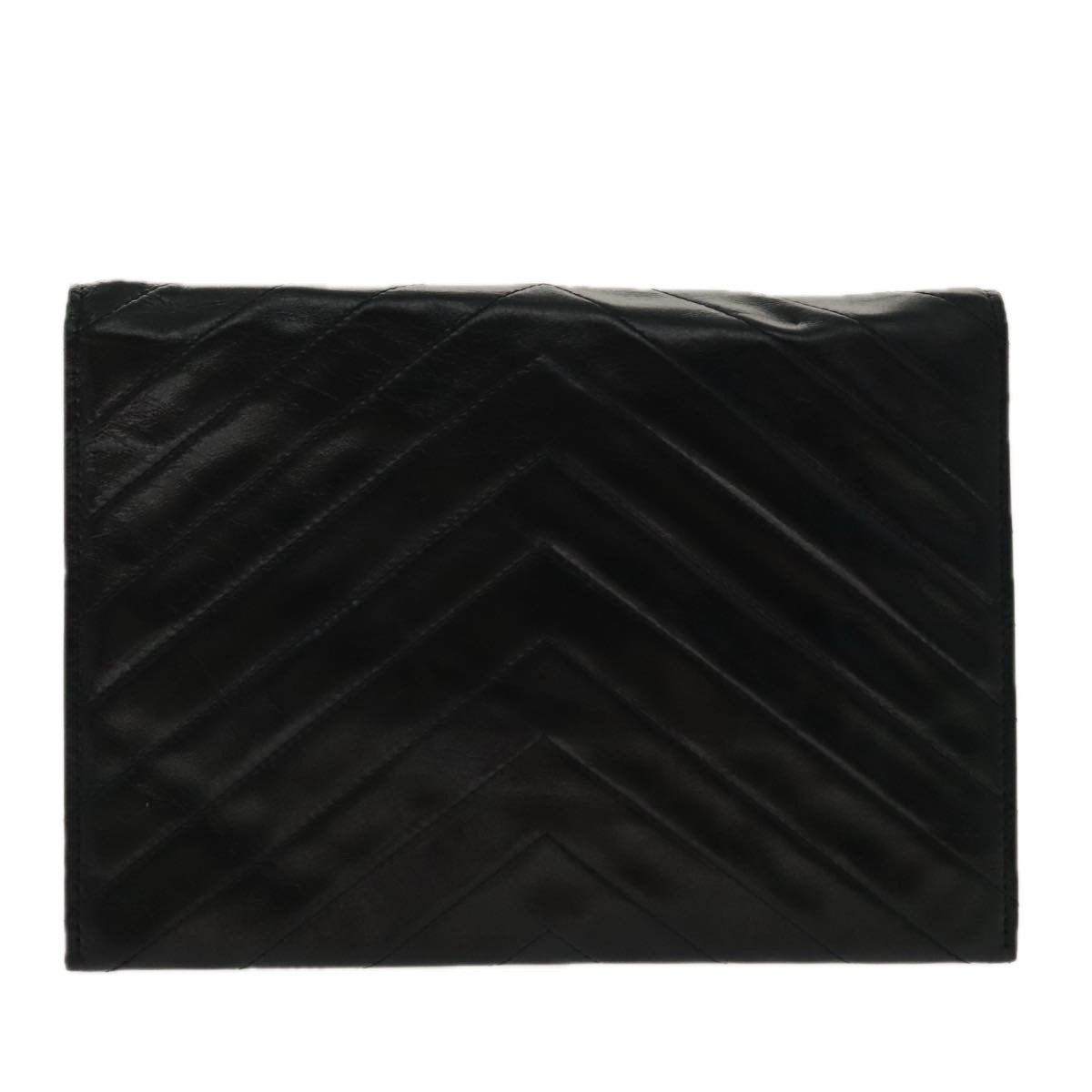 SAINT LAURENT Clutch Bag Leather Black Auth 95730