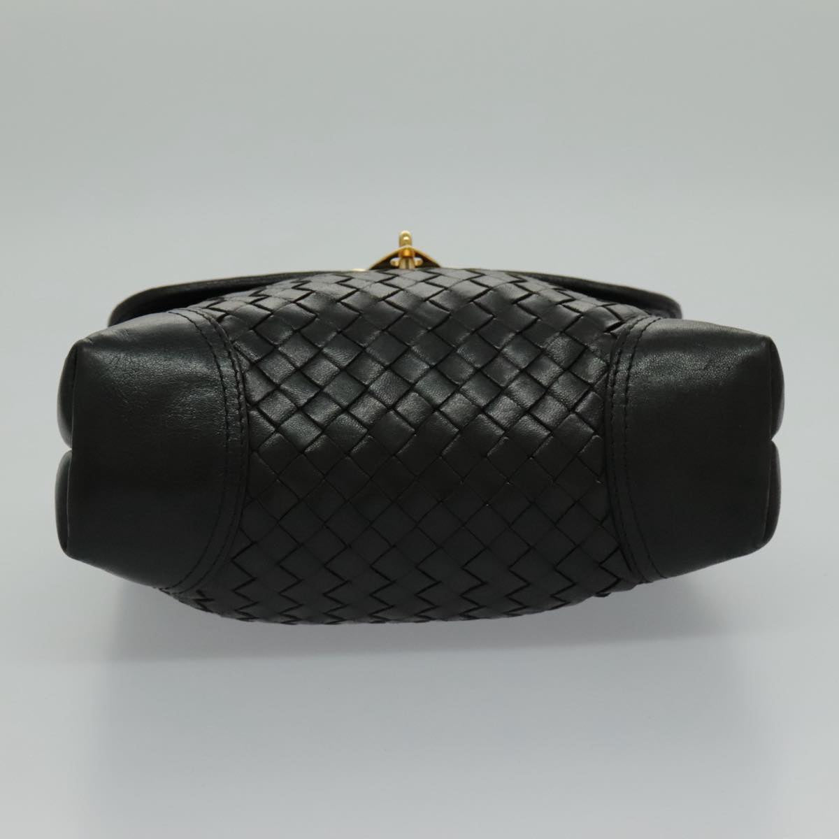 BOTTEGA VENETA INTRECCIATO Hand Bag Leather Gold Black Auth 95731