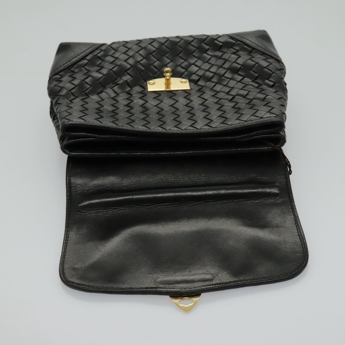 BOTTEGA VENETA INTRECCIATO Hand Bag Leather Gold Black Auth 95731