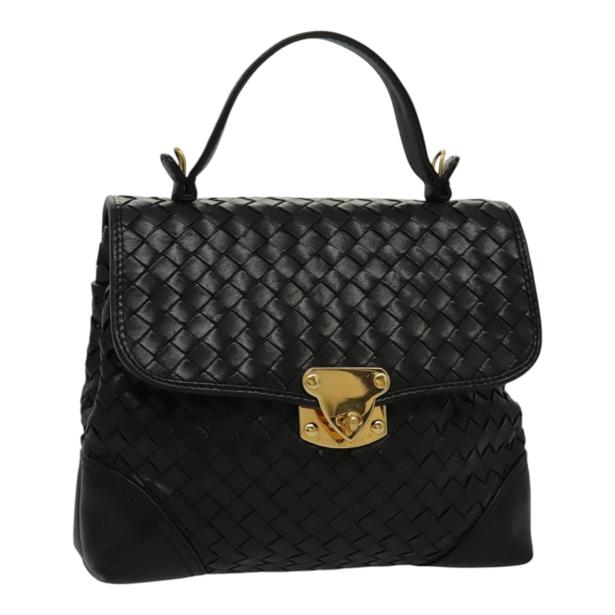 BOTTEGA VENETA INTRECCIATO Hand Bag Leather Gold Black Auth 95731