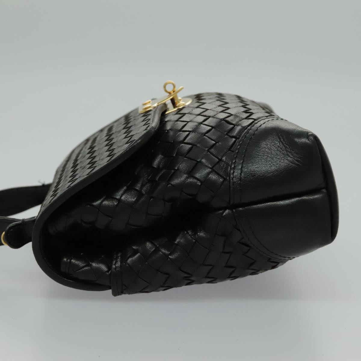 BOTTEGA VENETA INTRECCIATO Hand Bag Leather Gold Black Auth 95731