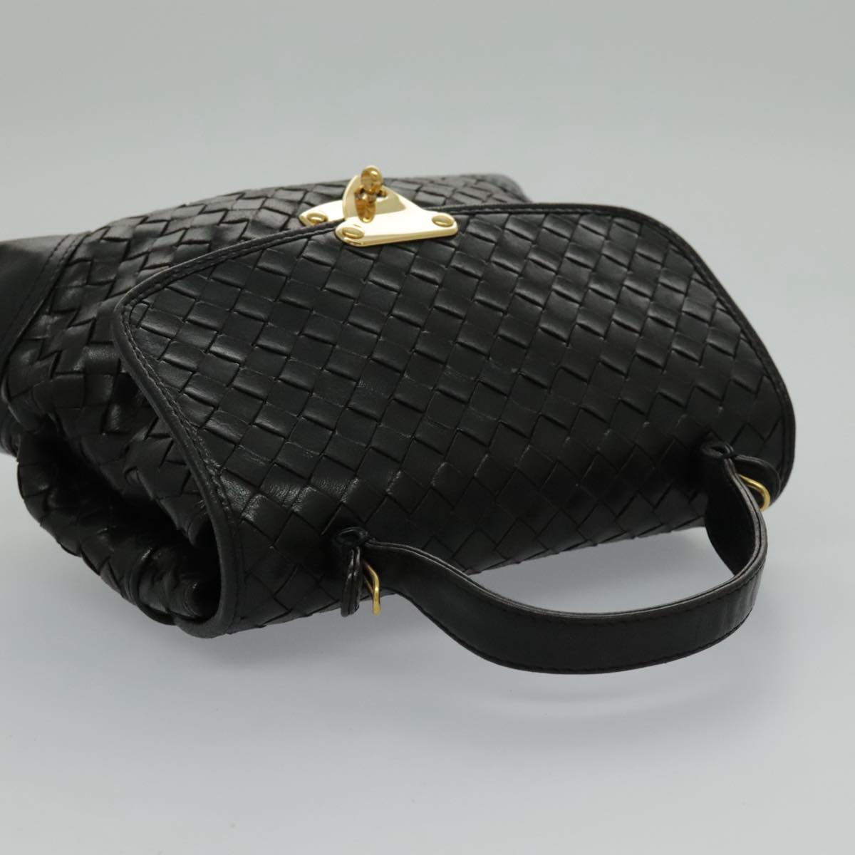 BOTTEGA VENETA INTRECCIATO Hand Bag Leather Gold Black Auth 95731