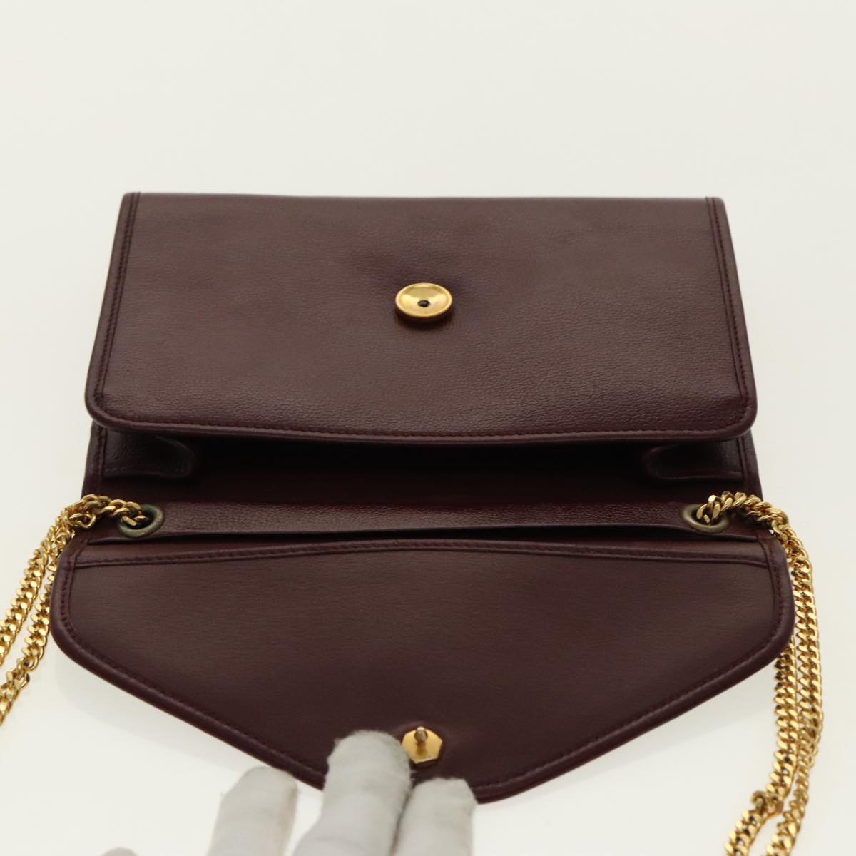 Christian Dior Chain Shoulder Bag Leather Bordeaux Gold Auth 95733