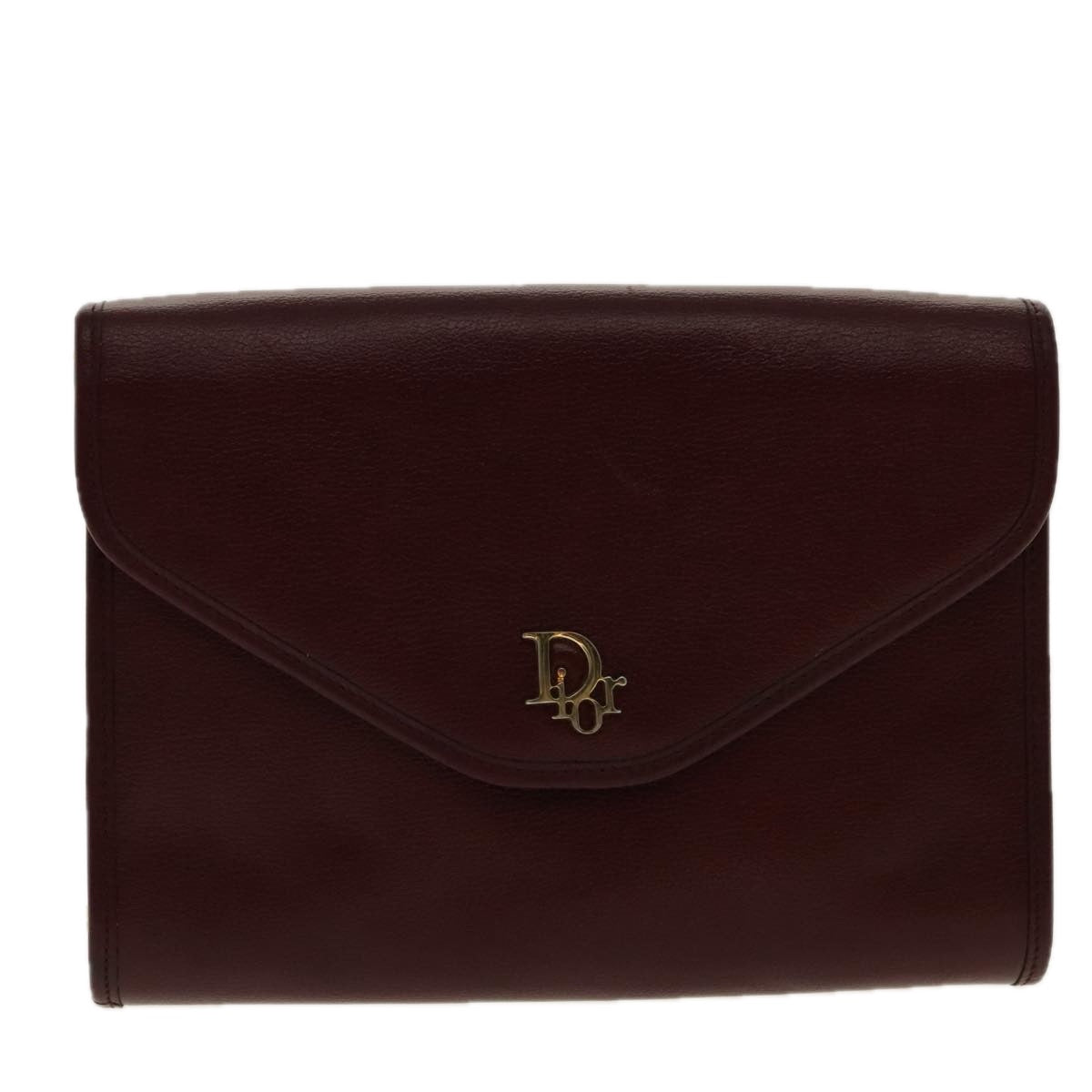 Christian Dior Chain Shoulder Bag Leather Bordeaux Gold Auth 95733