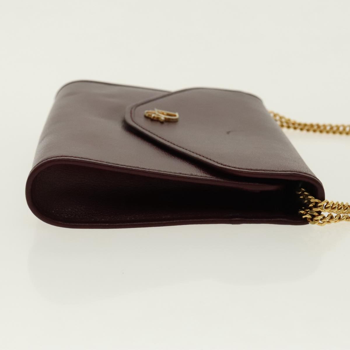 Christian Dior Chain Shoulder Bag Leather Bordeaux Gold Auth 95733