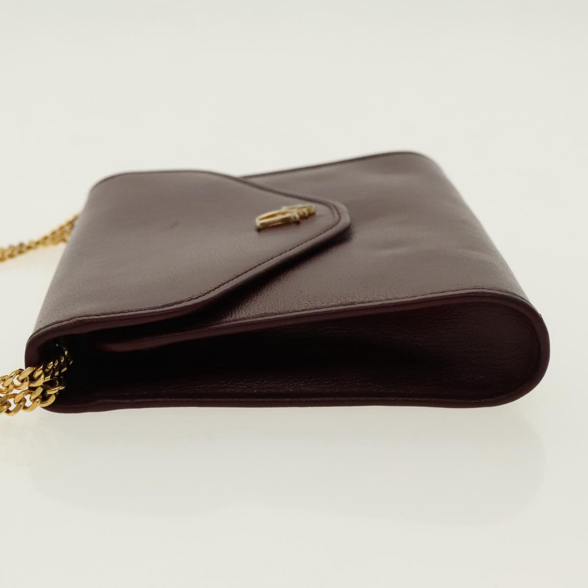 Christian Dior Chain Shoulder Bag Leather Bordeaux Gold Auth 95733