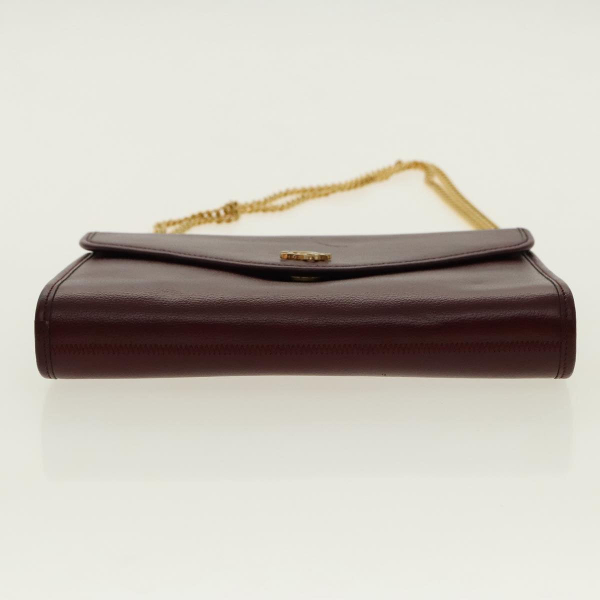 Christian Dior Chain Shoulder Bag Leather Bordeaux Gold Auth 95733