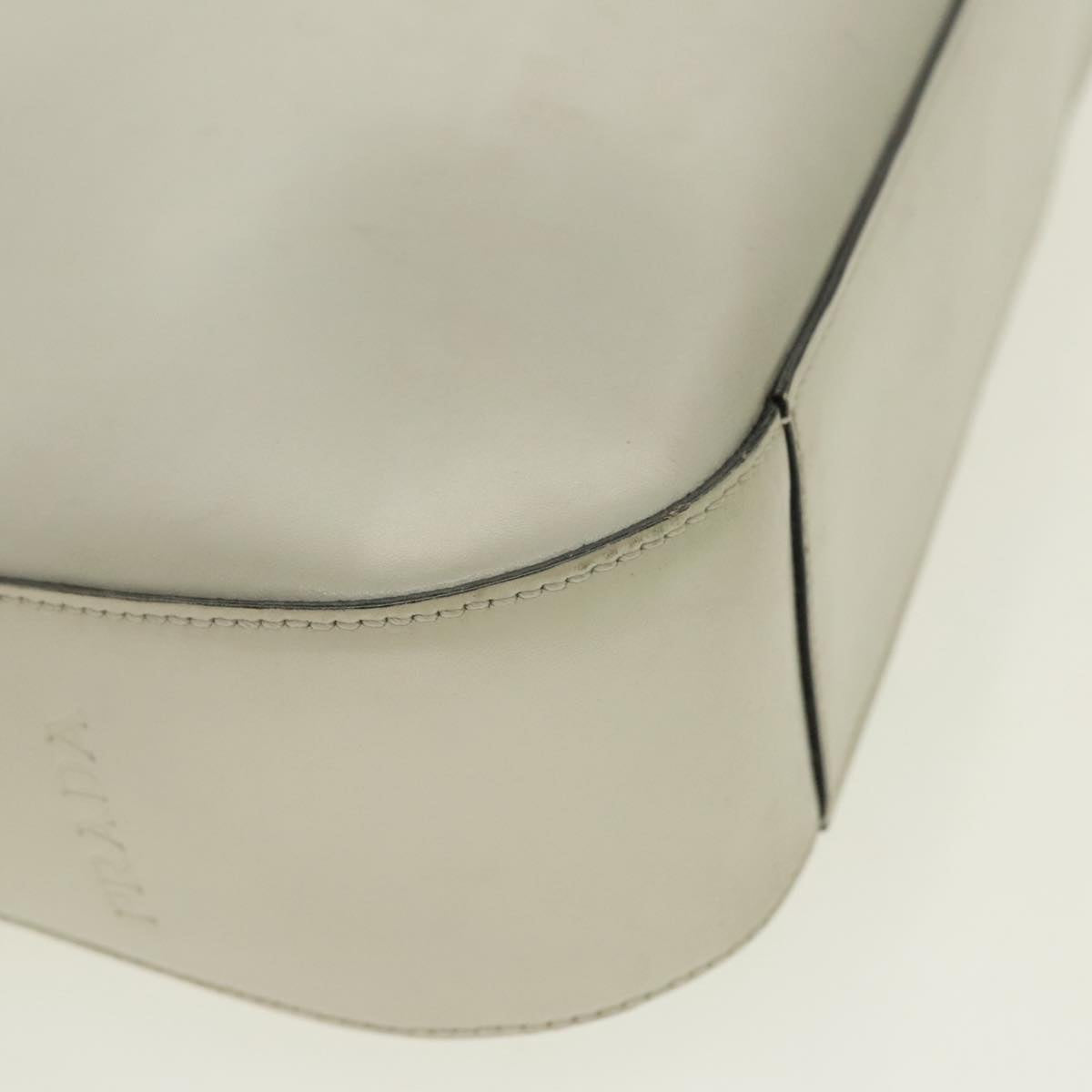 PRADA Shoulder Bag Leather White Silver Auth 95734