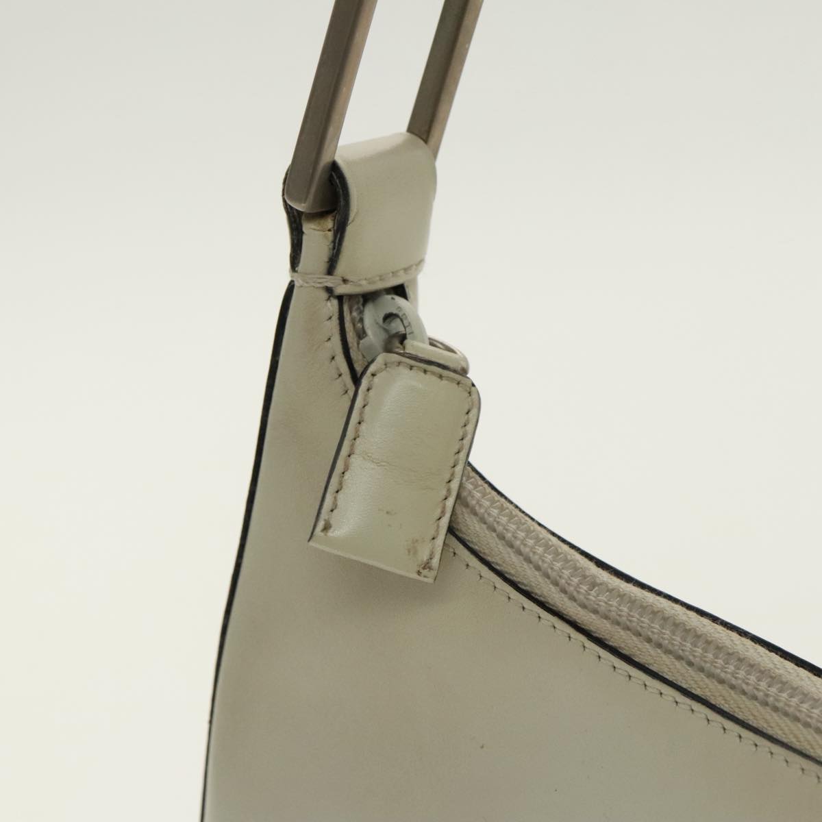 PRADA Shoulder Bag Leather White Silver Auth 95734