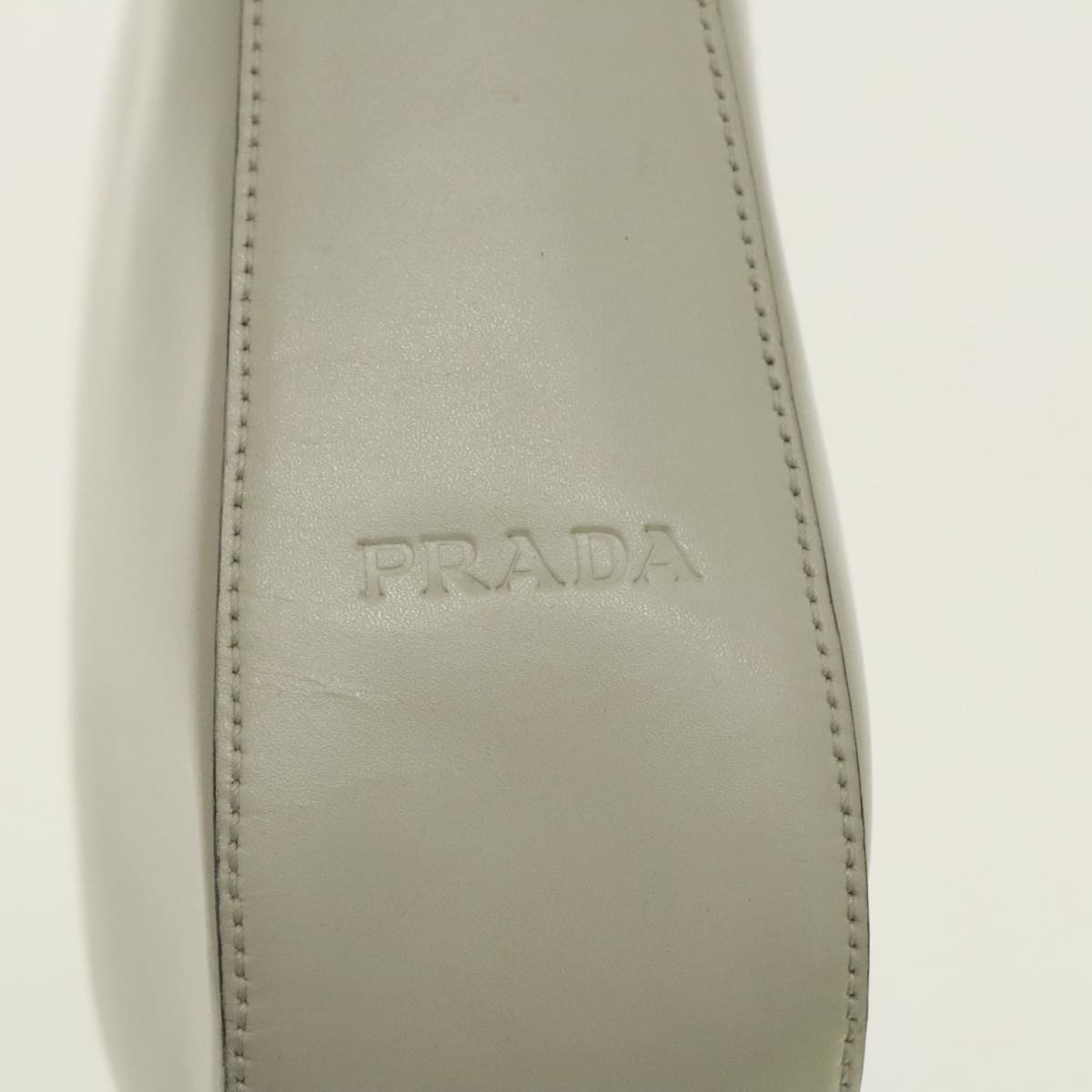 PRADA Shoulder Bag Leather White Silver Auth 95734