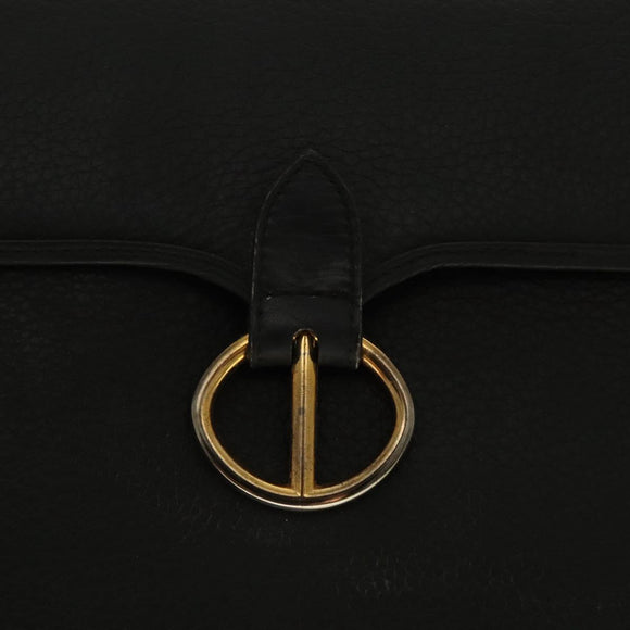 Christian Dior Handtas Leer Zwart Goud Auth 95744