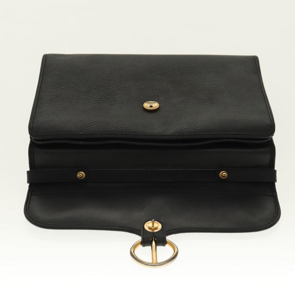 Christian Dior Hand Bag Leather Black Gold Auth 95744